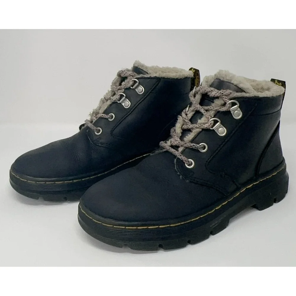 Dr. Martens Womens Size 7 Bonny Black Leather Shearling Lined Ankle Lace Up Boot
